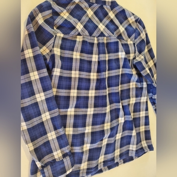 Madewell blue & white plaid half buttoned long sleeve shirt top blouseSz-S P16 - Picture 7 of 10